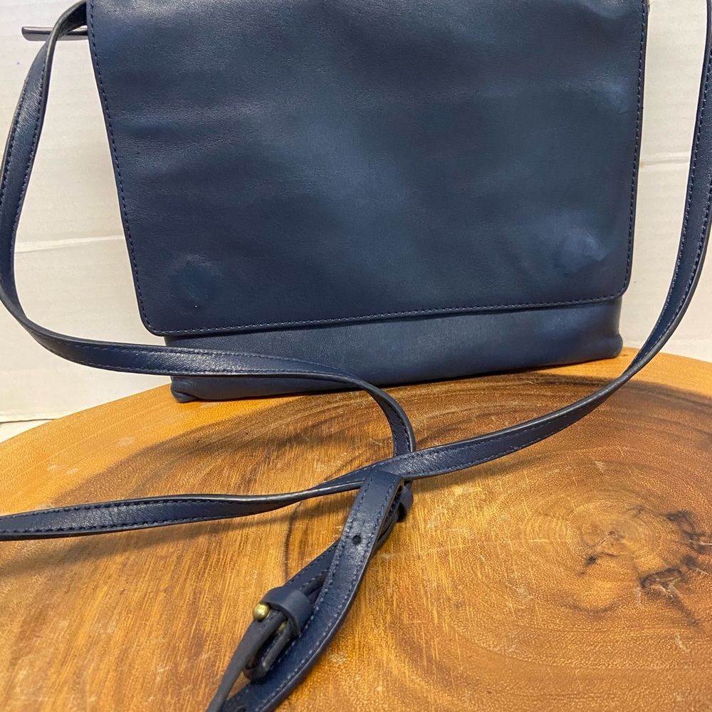 Frank and Oak Navy Blue Leather Envelope Crossbody Bag - Picture 12 of 16
